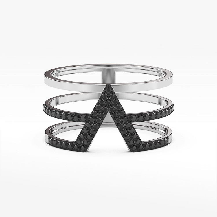 Pierścionek ze złota z czarnymi cyrkoniami