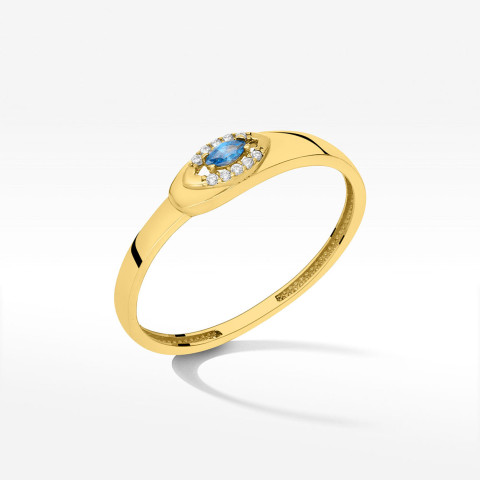 Pierścionek ze złota z niebieską cyrkonią