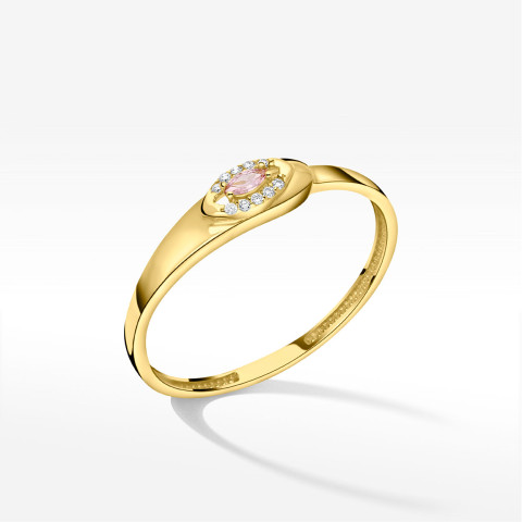 Pierścionek ze złota z różową cyrkonią