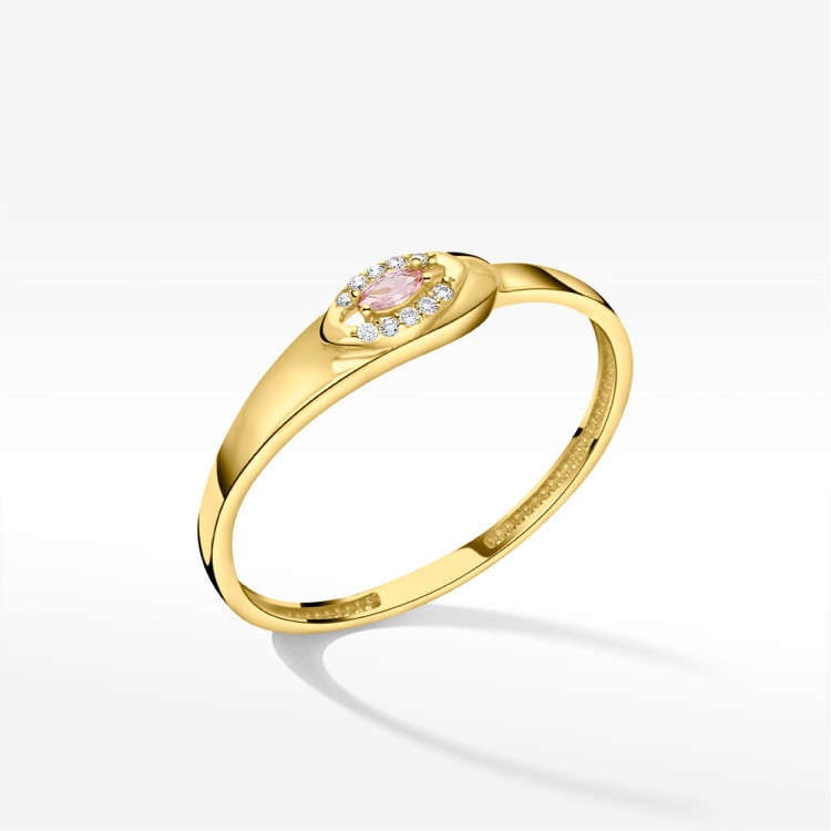 Pierścionek ze złota z różową cyrkonią