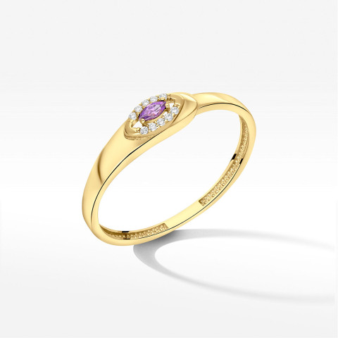 Pierścionek ze złota z fioletową cyrkonią
