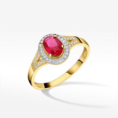 Pierścionek ze złota z różową i białymi cyrkoniami