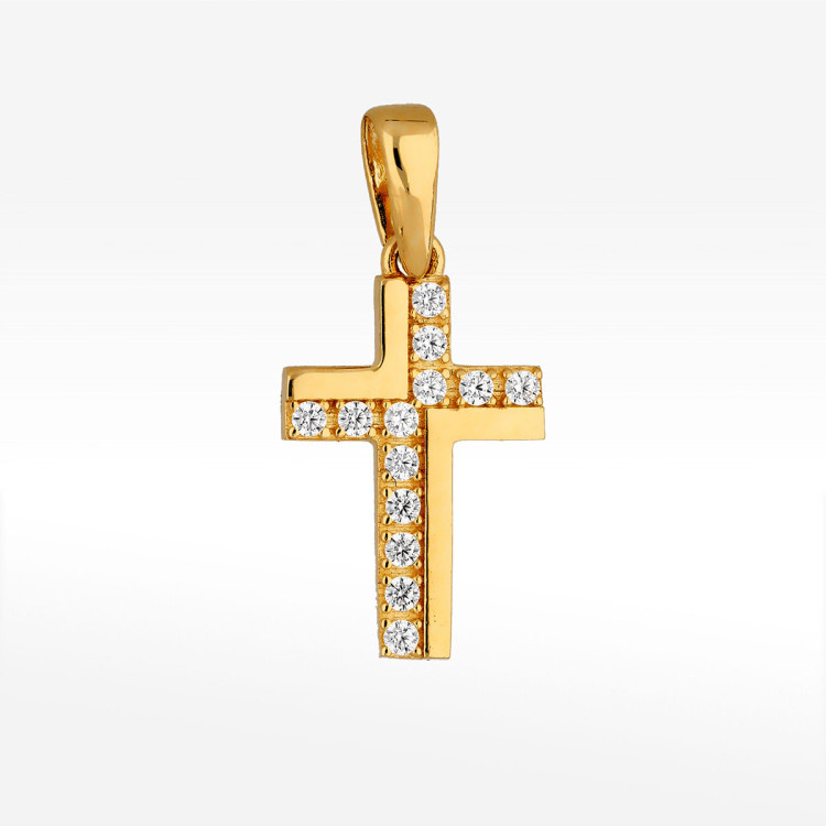 Zawieszka ze złota krzyżyk z cyrkoniami