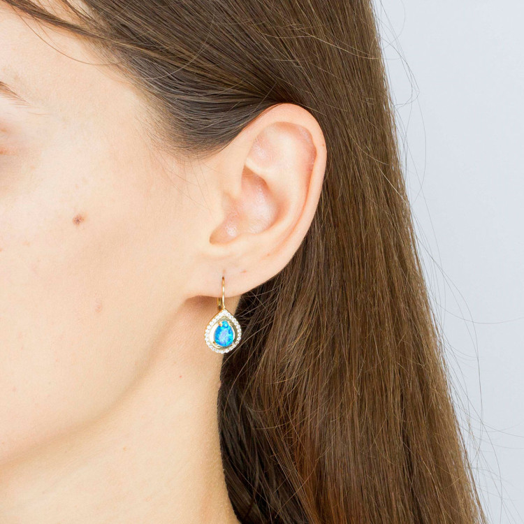 Kolczyki ze złota z niebieską i białymi cyrkoniami