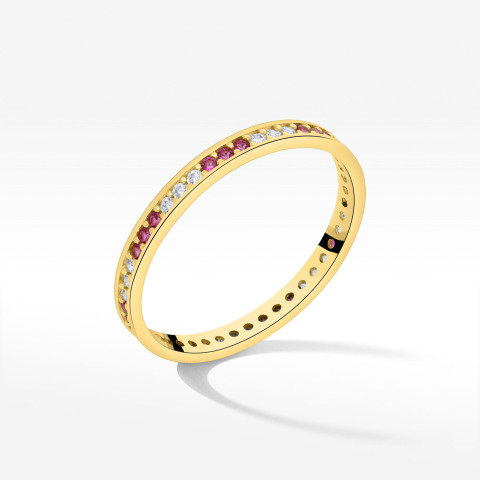 Pierścionek ze złota z różowymi i białymi cyrkoniami