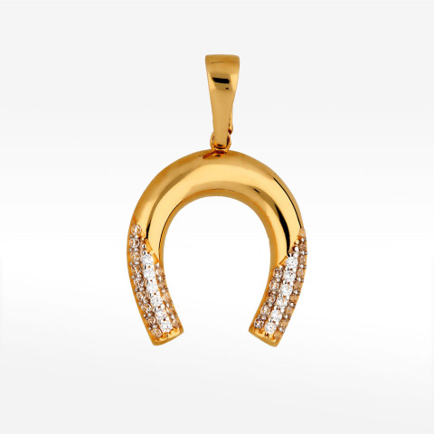 Zawieszka ze złota podkowa z cyrkoniami