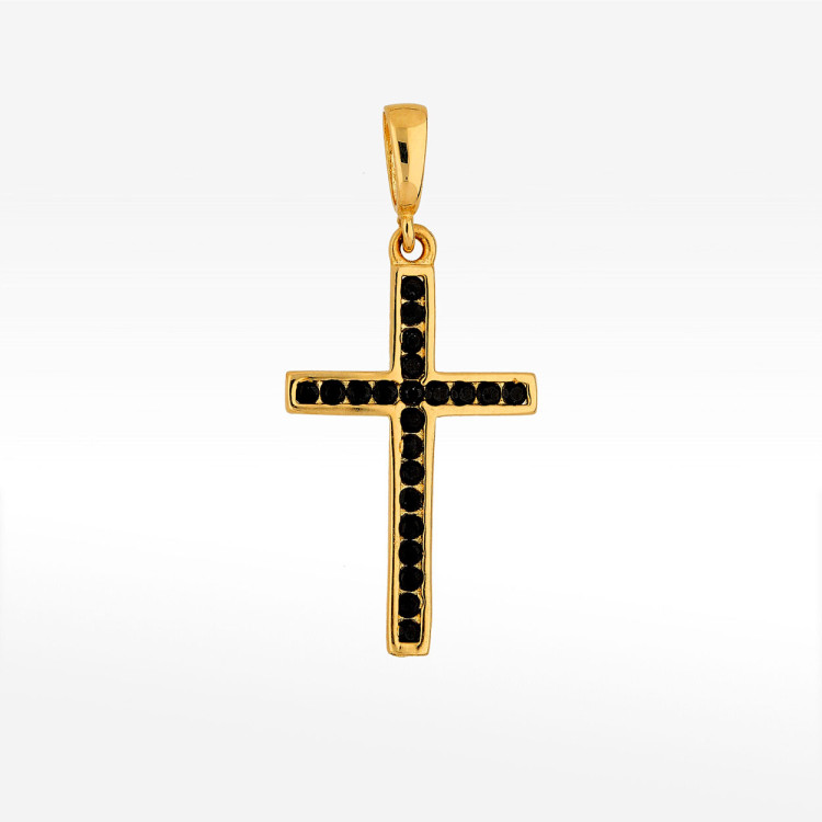 Zawieszka ze złota krzyżyk z czarnymi cyrkoniami