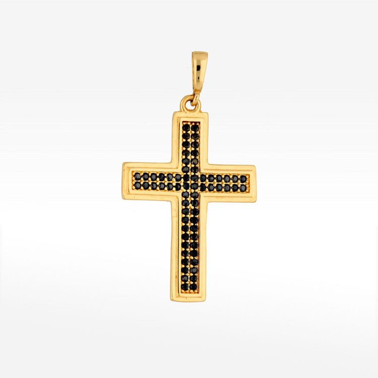 Zawieszka ze złota krzyżyk z czarnymi cyrkoniami