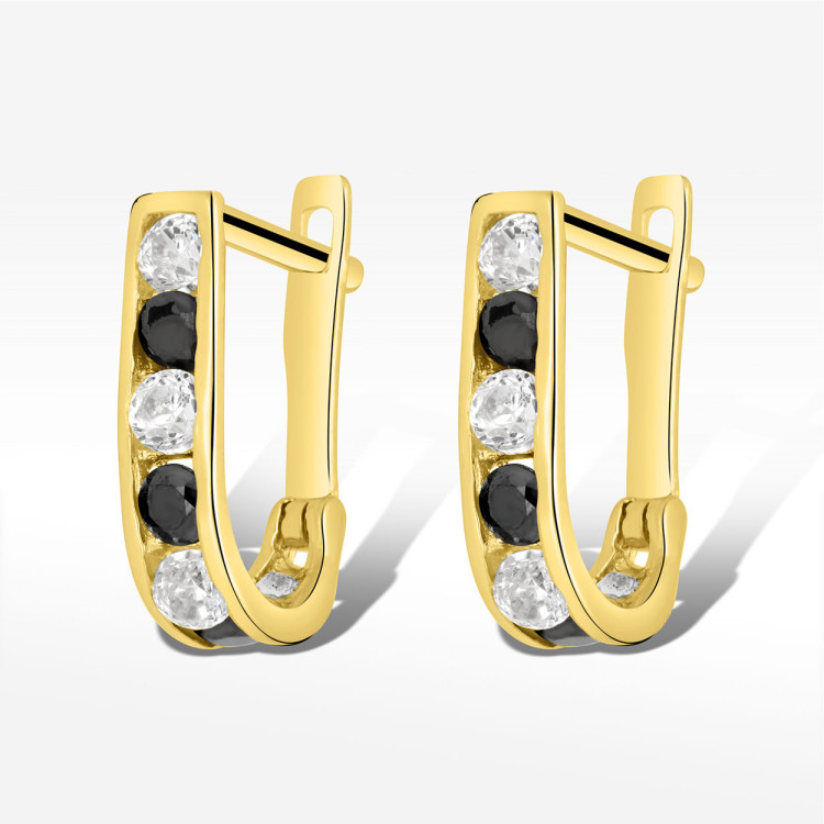 Kolczyki ze złota z białymi i czarnymi cyrkoniami