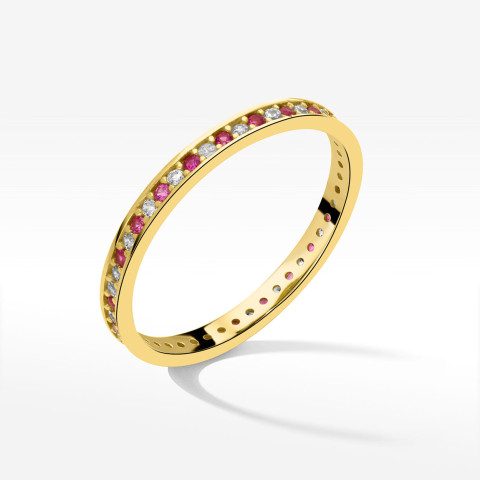 Pierścionek ze złota z białymi i różowymi cyrkoniami