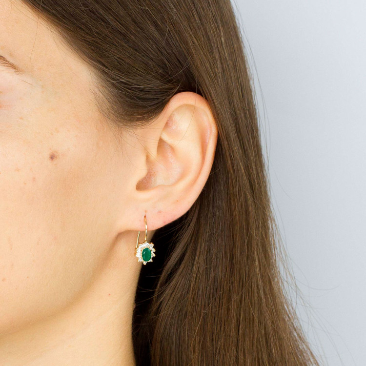 Kolczyki ze złota z zieloną i białymi cyrkoniami