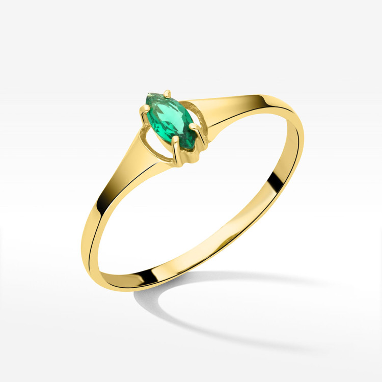 Pierścionek ze złota z zieloną cyrkonią