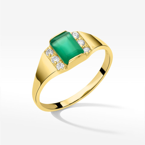 Pierścionek ze złota z zieloną i białymi cyrkoniami
