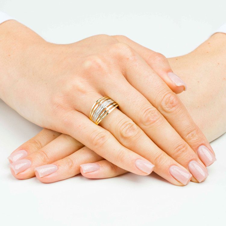 Pierścionek ze złota z białymi cyrkoniami