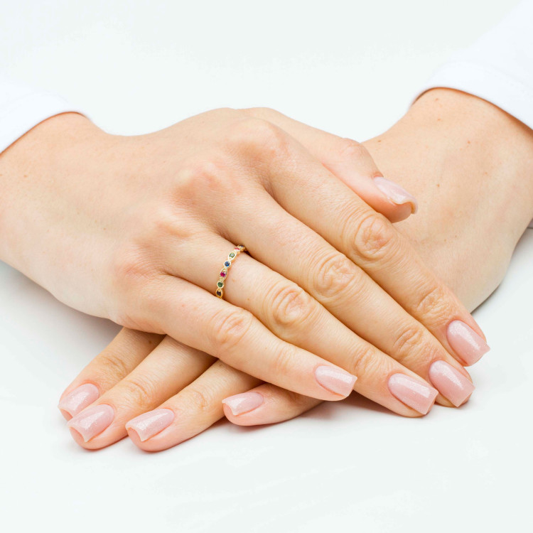 Pierścionek ze złota z kolorowymi cyrkoniami