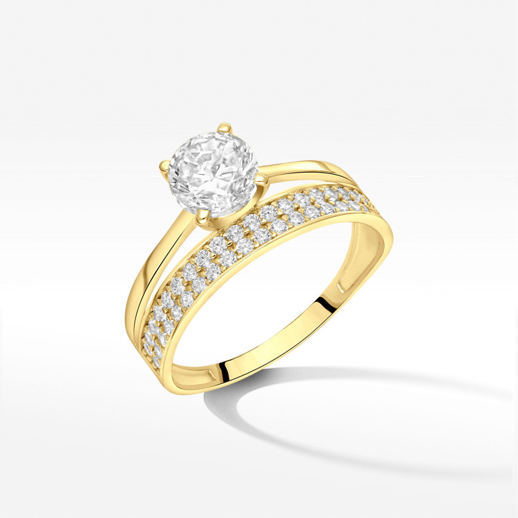 Pierścionek ze złota z białymi cyrkoniami