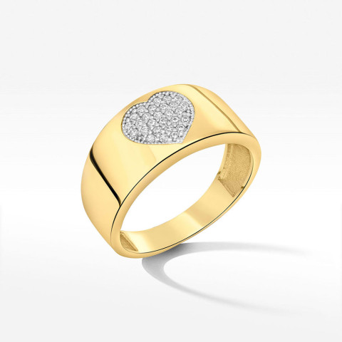 Pierścionek ze złota serce z białymi cyrkoniami