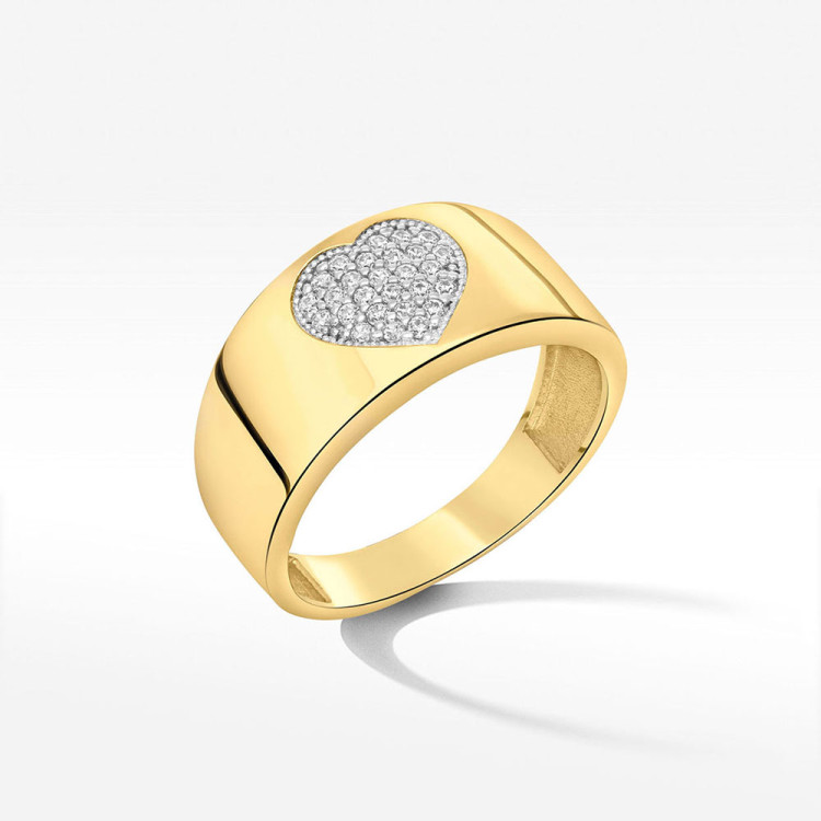 Pierścionek ze złota serce z białymi cyrkoniami