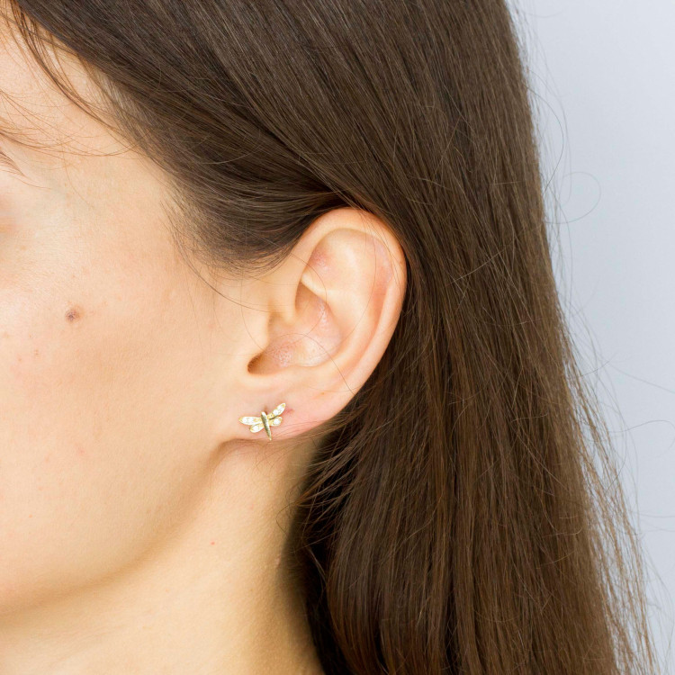 Kolczyki ze złota ważka z cyrkoniami