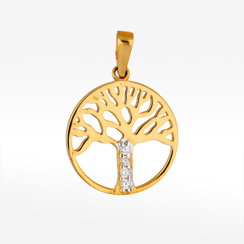 Zawieszka ze złota drzewko szczęścia z białymi cyrkoniami
