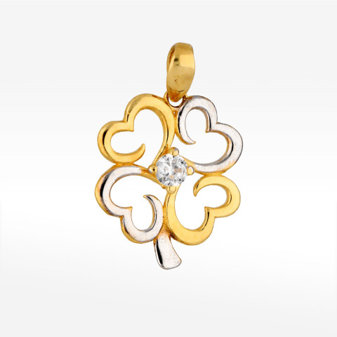 Zawieszka ze złota czterolistna koniczyna z białą cyrkonią
