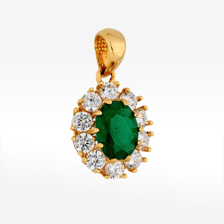 Zawieszka ze złota z zieloną i białymi cyrkoniami