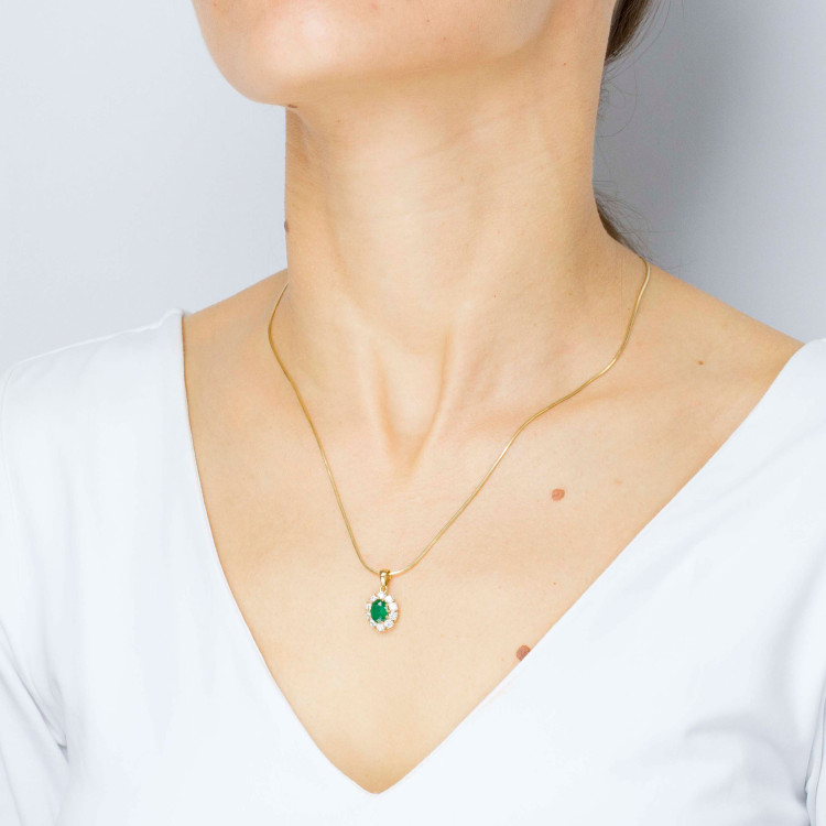 Zawieszka ze złota z zieloną i białymi cyrkoniami