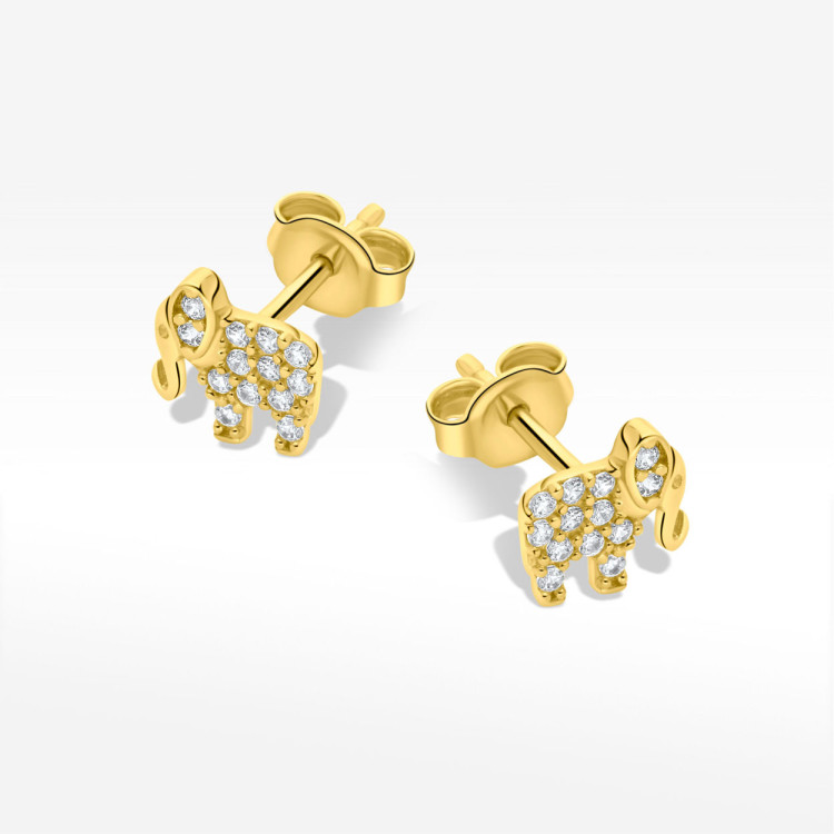 Kolczyki ze złota słoń z cyrkoniami