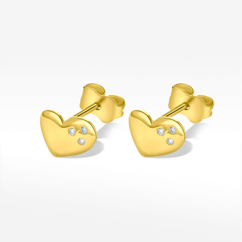 Kolczyki ze złota serce z białymi cyrkoniami