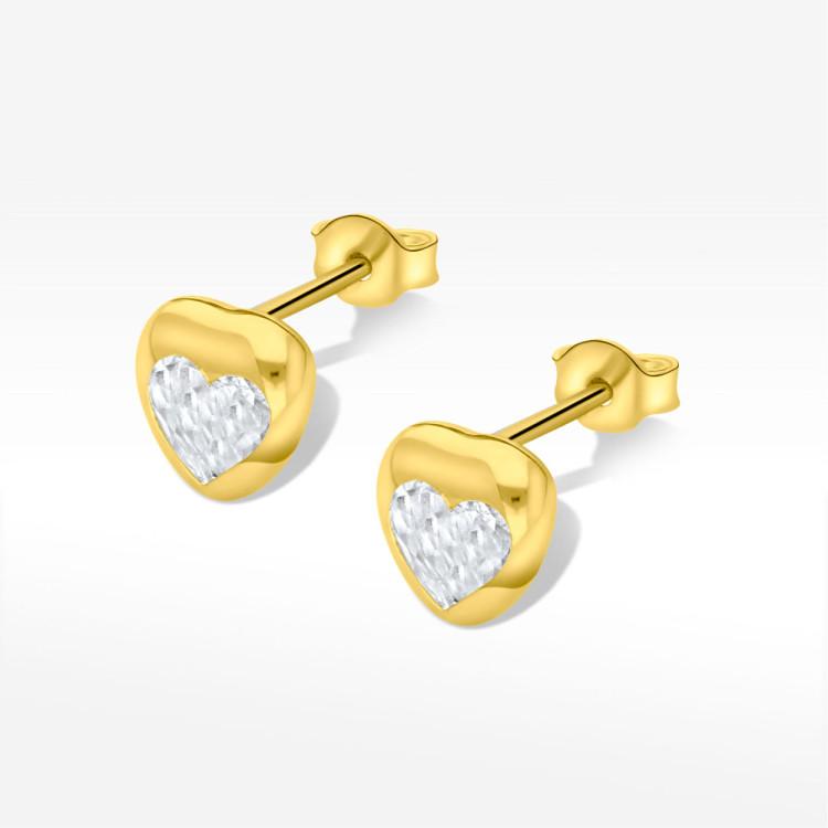 Kolczyki ze złota serce z białą cyrkonią