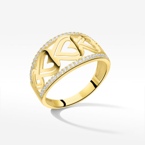 Pierścionek ze złota serca z cyrkoniami