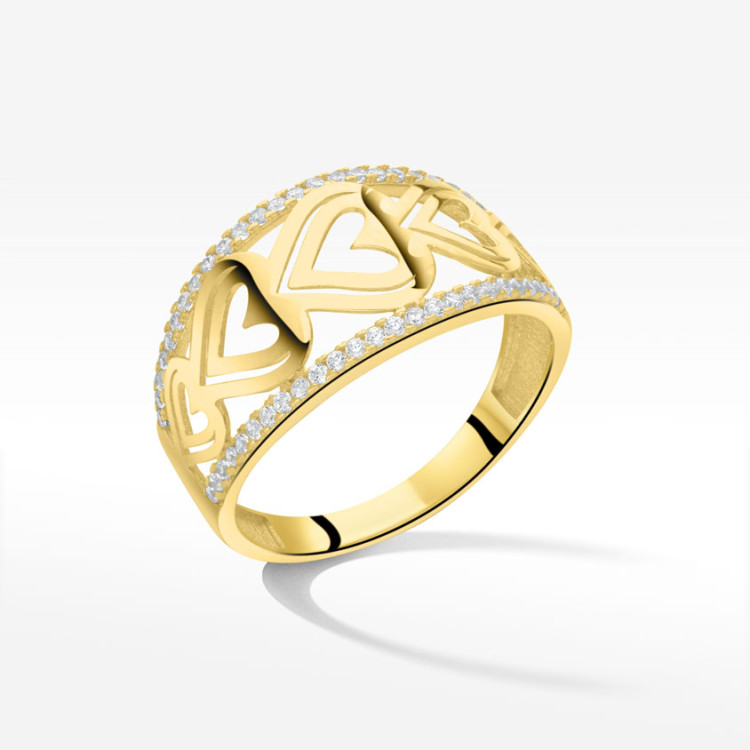 Pierścionek ze złota serca z cyrkoniami