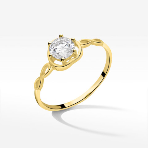 Pierścionek ze złota serce z nieskończonościami i białą cyrkonią