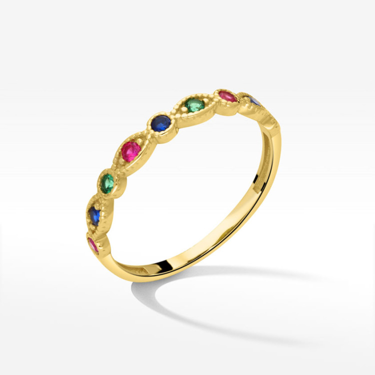 Pierścionek ze złota z kolorowymi cyrkoniami
