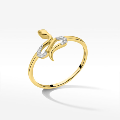 Pierścionek ze złota wąż z białymi cyrkoniami