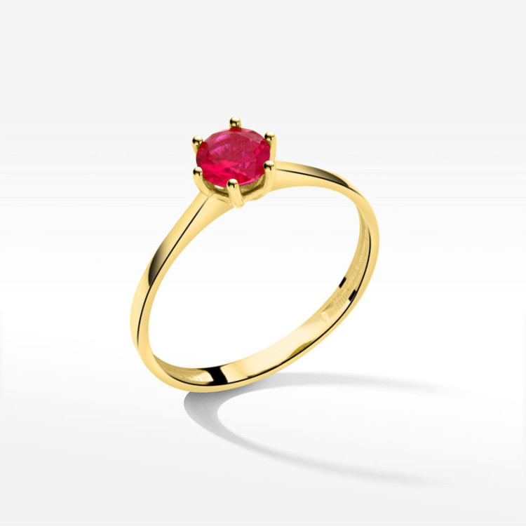 Pierścionek ze złota z czerwoną cyrkonią
