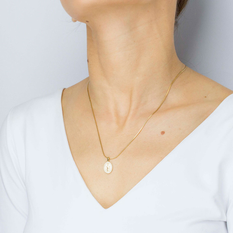 Zawieszka ze złota medalik z białymi cyrkoniami