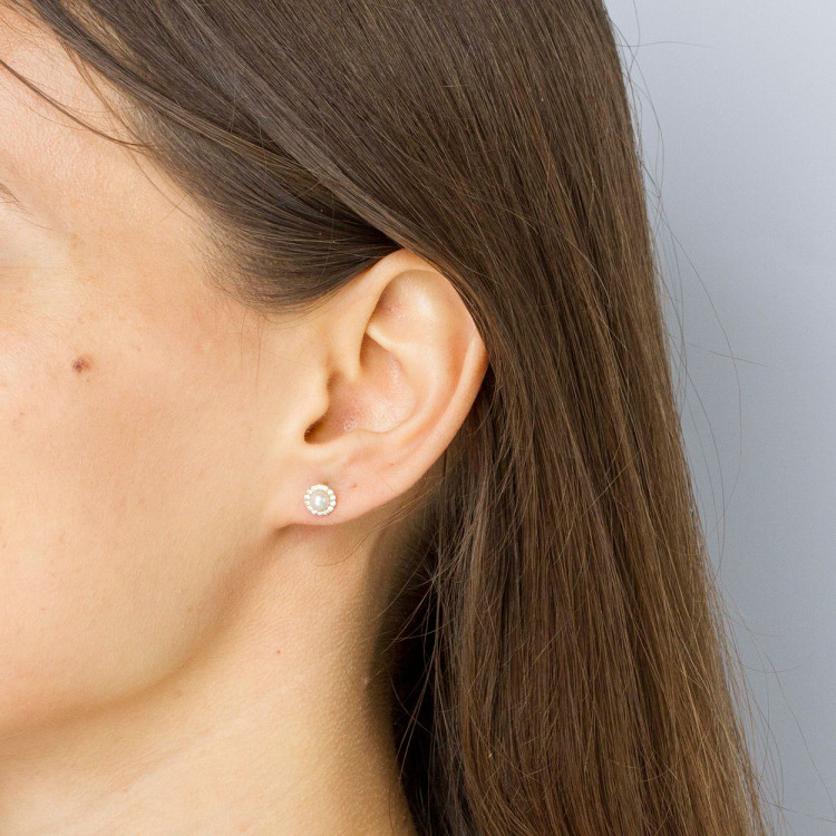 Kolczyki ze złota z perłą i białymi cyrkoniami