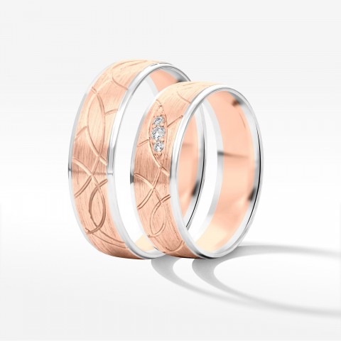 Obrączki ślubne z dwukolorowego złota 6mm półokrągłe