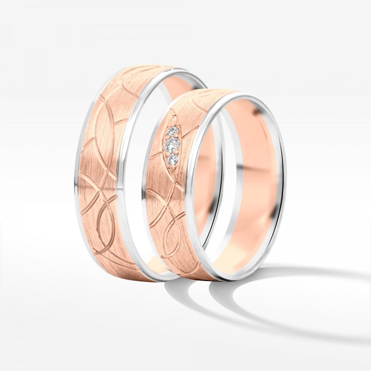 Obrączki ślubne z dwukolorowego złota 6mm półokrągłe