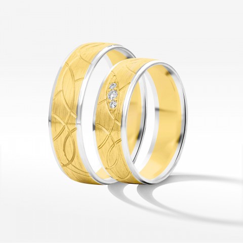 Obrączki ślubne z dwukolorowego złota 6mm półokrągłe