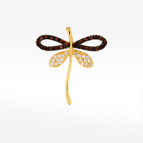 Zawieszka ze złota ważka z czarnymi i białymi cyrkoniami