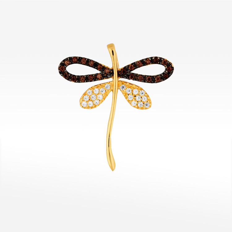 Zawieszka ze złota ważka z czarnymi i białymi cyrkoniami