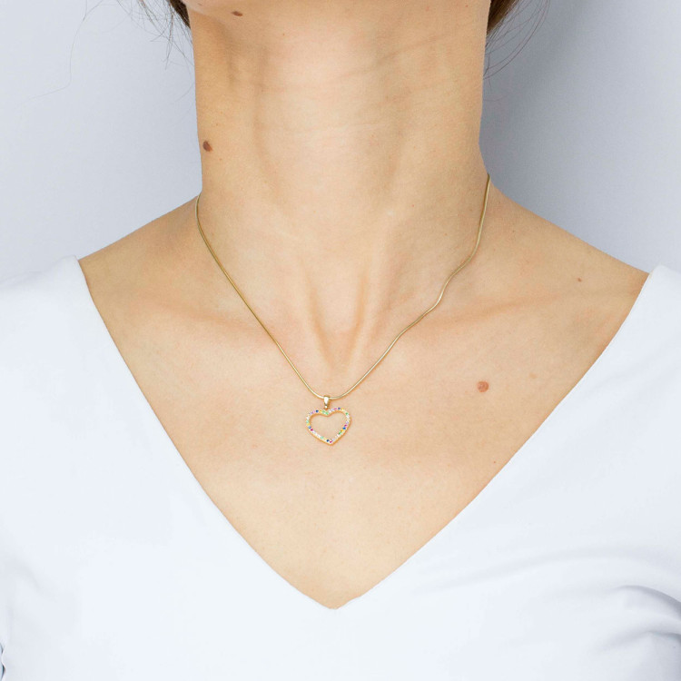 Zawieszka ze złota serce z białymi cyrkoniami