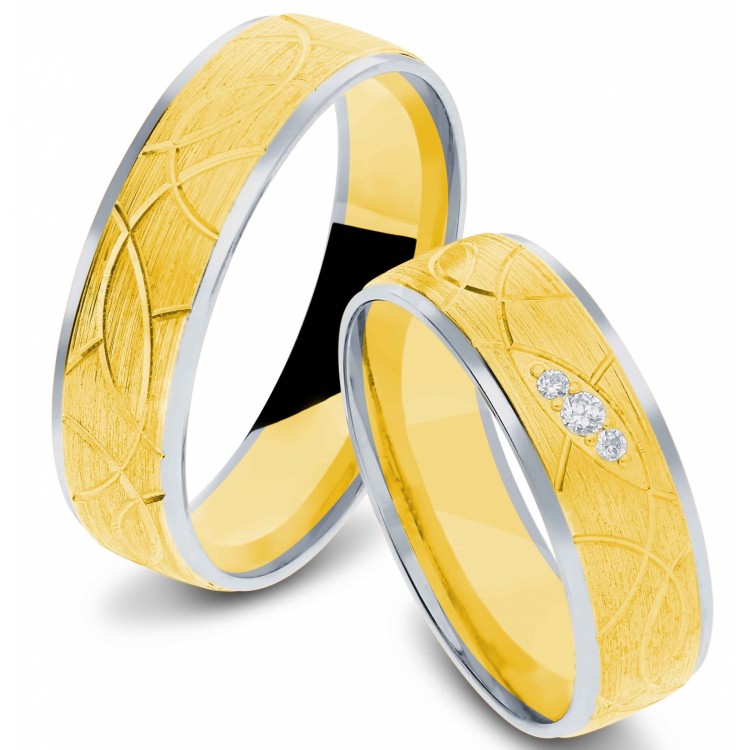 Obrączki ślubne z dwukolorowego złota 6mm półokrągłe