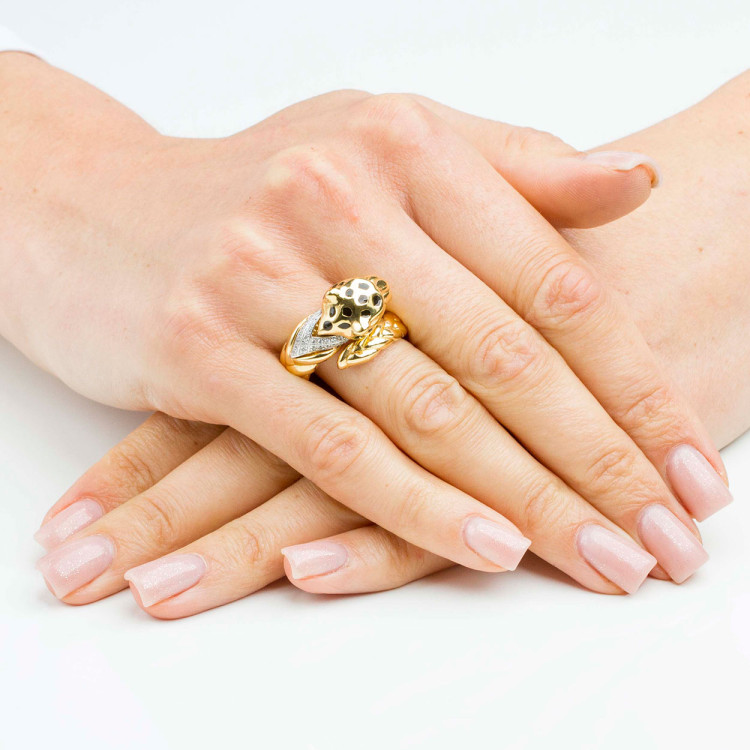 Pierścionek ze złota gepad z cyrkoniami