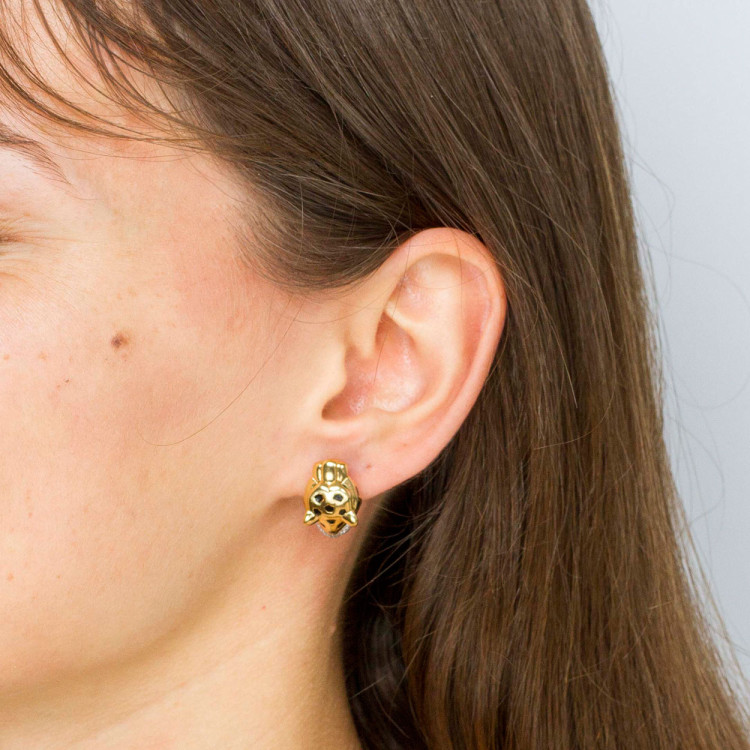 Kolczyki ze złota gepardy z białymi cyrkoniami