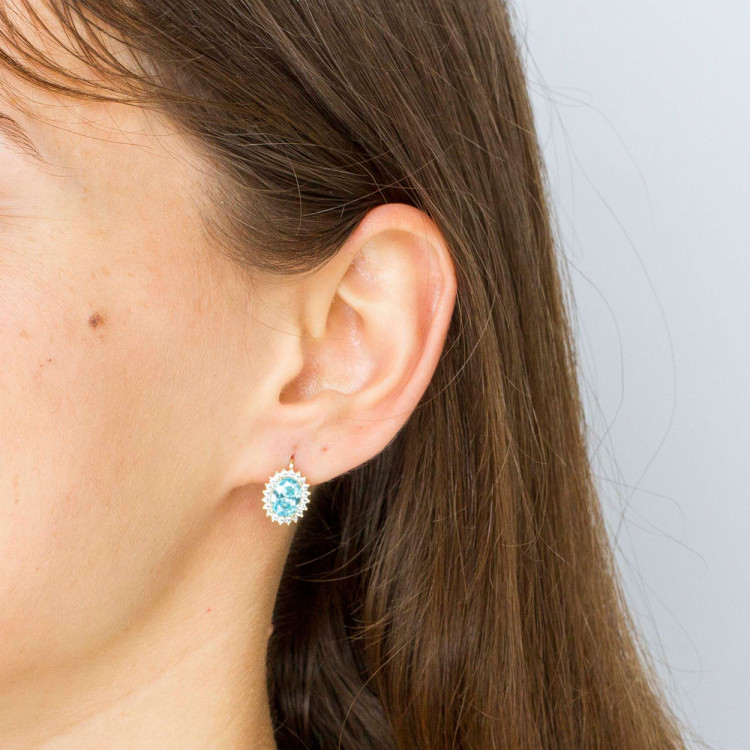 Kolczyki ze złota z niebieską i białymi cyrkoniami