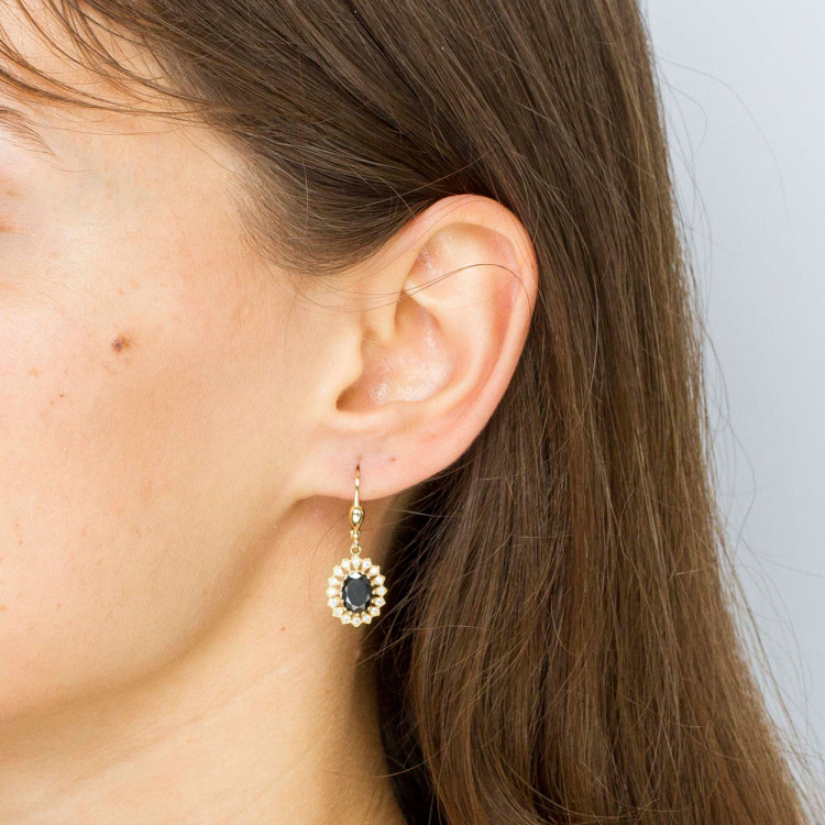 Kolczyki ze złota z czarną i białymi cyrkoniami