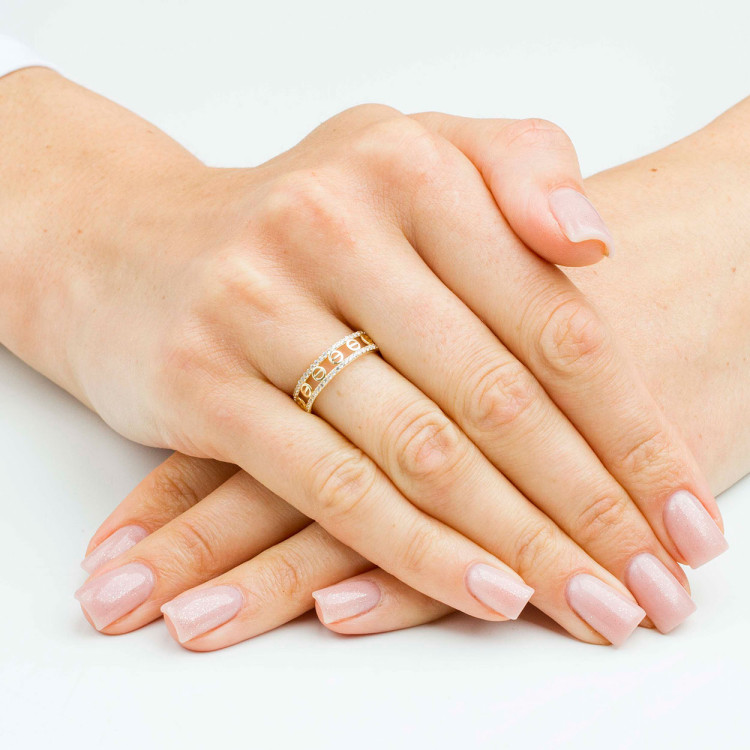 Pierścionek ze złota z białymi cyrkoniami